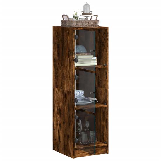 Avila Wooden Office Cabinet With 3 Glass Doors In Smoked Oak