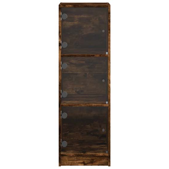 Avila Wooden Office Cabinet With 3 Glass Doors In Smoked Oak