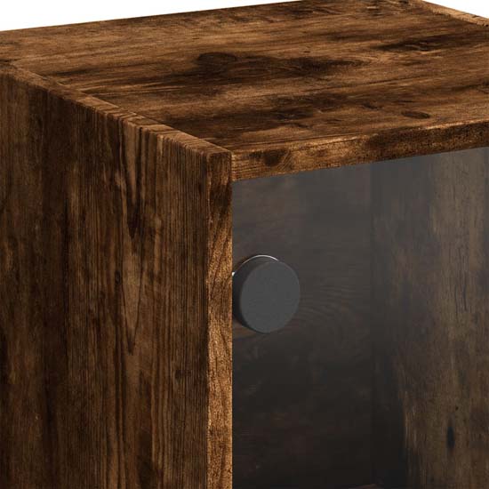 Avila Wooden Office Cabinet With 3 Glass Doors In Smoked Oak