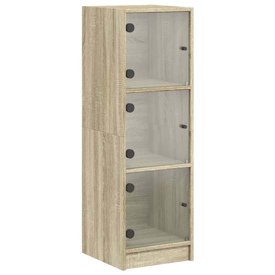 Avila Wooden Office Cabinet With 3 Glass Doors In Sonoma Oak