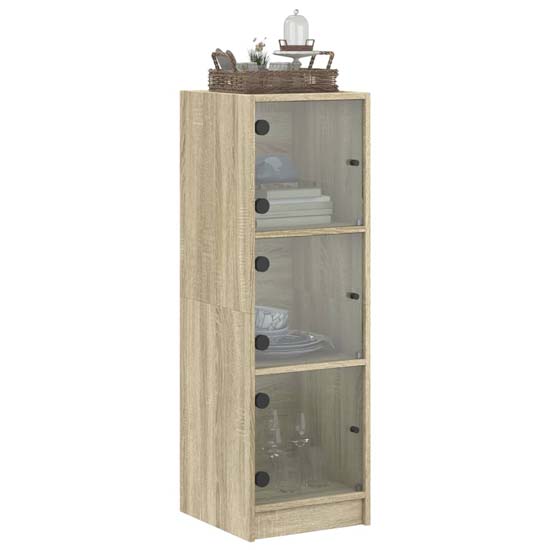 Avila Wooden Office Cabinet With 3 Glass Doors In Sonoma Oak