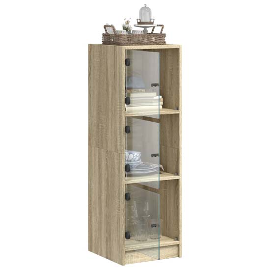 Avila Wooden Office Cabinet With 3 Glass Doors In Sonoma Oak