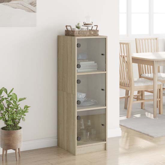Read more about Avila wooden highboard with 3 glass doors in sonoma oak