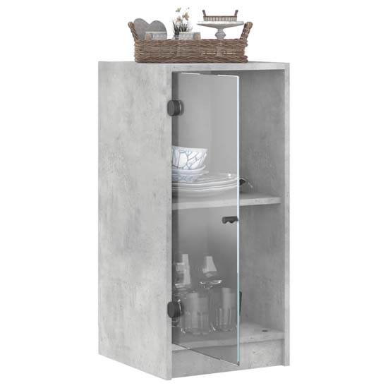 Avila Wooden Office Cabinet With 1 Glass Door In Concrete Grey