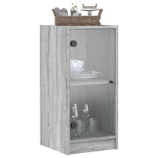 Avila Wooden Office Cabinet With 1 Glass Door In Grey Sonoma