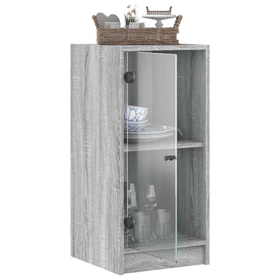 Avila Wooden Office Cabinet With 1 Glass Door In Grey Sonoma