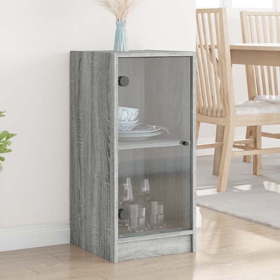 Avila Wooden Side Cabinet With 1 Glass Door In Grey Sonoma Oak