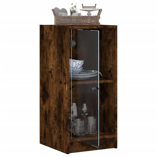 Avila Wooden Office Cabinet With 1 Glass Door In Smoked Oak