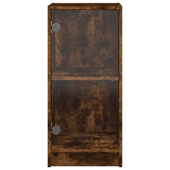 Avila Wooden Office Cabinet With 1 Glass Door In Smoked Oak