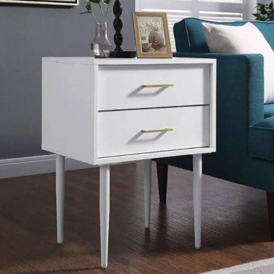 Avila Wooden Side Table With 2 Drawers In White