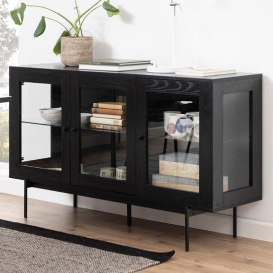 Product photograph of Avila Wooden Sideboard With 3 Doors In Ash Black from Furniture in Fashion