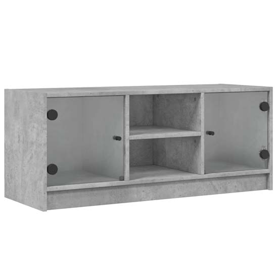 Avila Wooden TV Stand With 2 Glass Doors In Concrete Effect