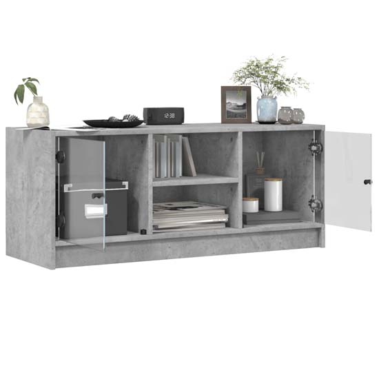 Avila Wooden TV Stand With 2 Glass Doors In Concrete Effect