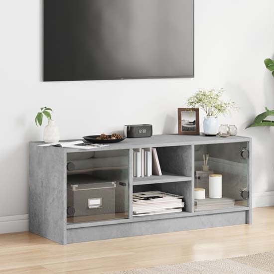 Read more about Avila wooden tv stand with 2 glass doors in concrete effect