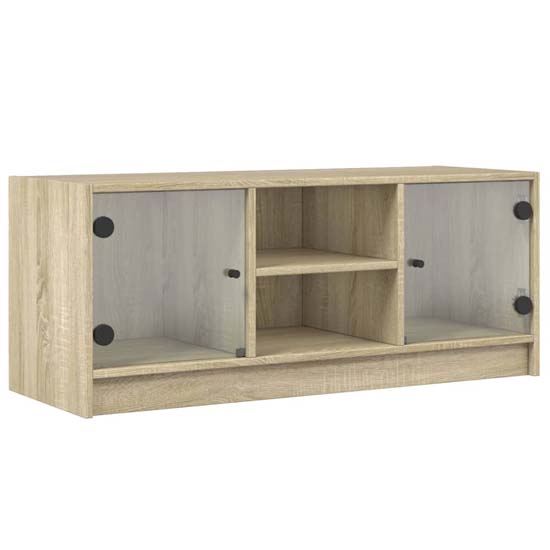 Avila Wooden TV Stand With 2 Glass Doors In Sonoma Oak