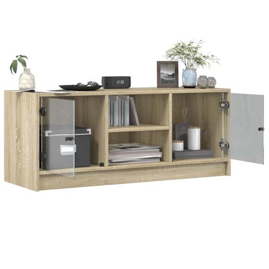 Avila Wooden TV Stand With 2 Glass Doors In Sonoma Oak