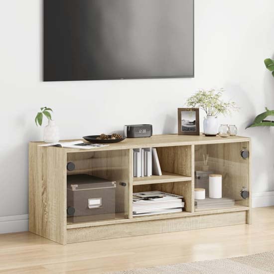 Product photograph of Avila Wooden Tv Stand With 2 Glass Doors In Sonoma Oak from Furniture in Fashion