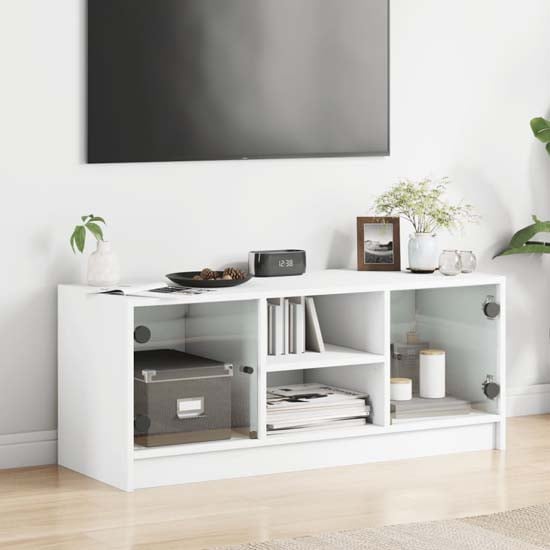 Avila Wooden TV Stand With 2 Glass Doors In White