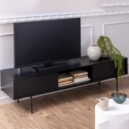 Product photograph of Avila Wooden Tv Stand With 2 Sliding Doors In Ash Black from Furniture in Fashion