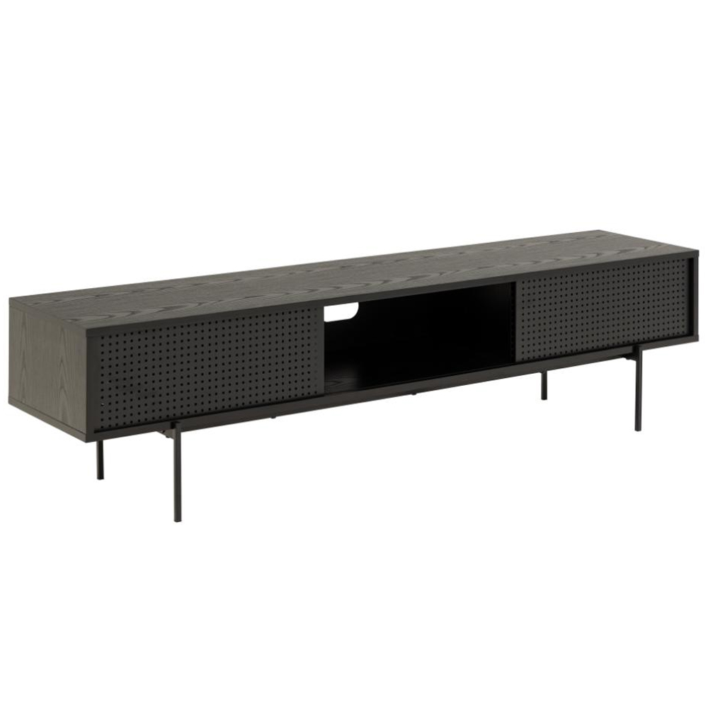 Avila Wooden TV Stand With 2 Sliding Doors In Ash Black