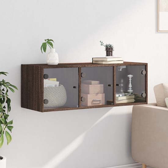Product photograph of Avila Wooden Wall Cabinet With 3 Glass Doors In Brown Oak from Furniture in Fashion