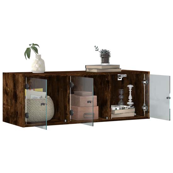 Avila Wooden Wall Cabinet With 3 Glass Doors In Smoked Oak