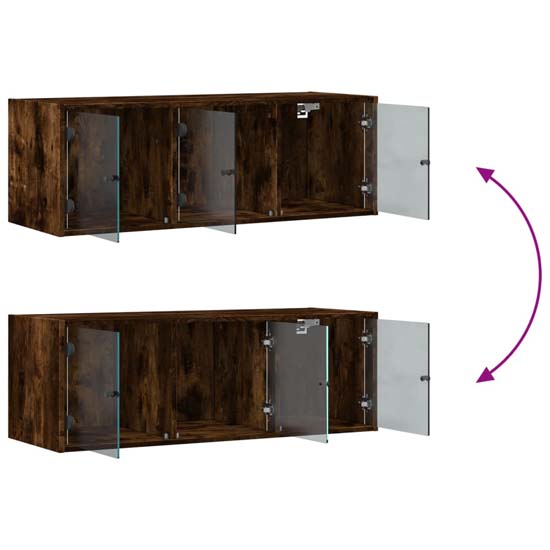 Avila Wooden Wall Cabinet With 3 Glass Doors In Smoked Oak