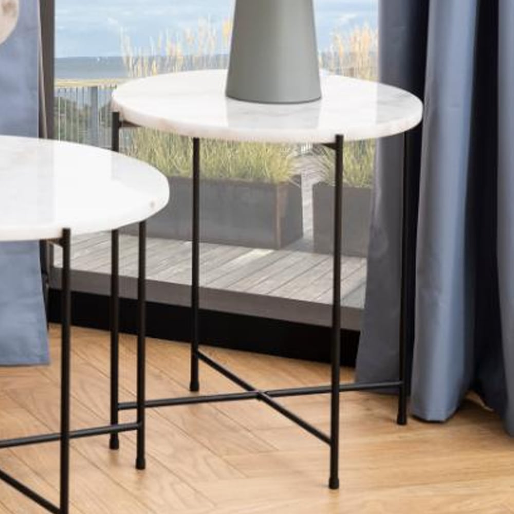 Avilla Small Marble Stone Round Side Table In White