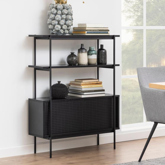 Avilo Wooden 2 Doors And 2 Shelves Bookcase In Ash Black