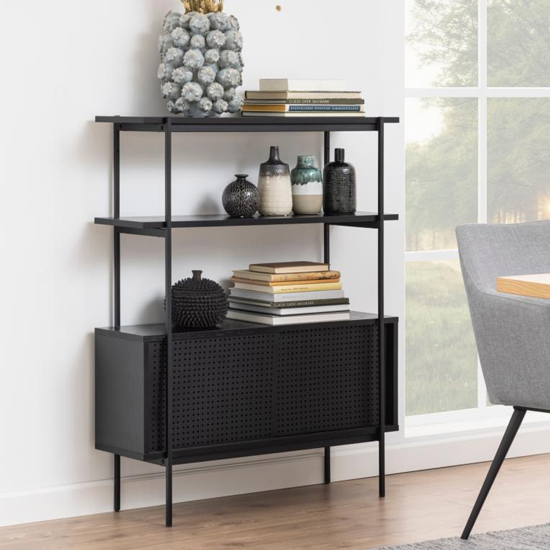 Read more about Avilo wooden 2 doors and 2 shelves bookcase in ash black