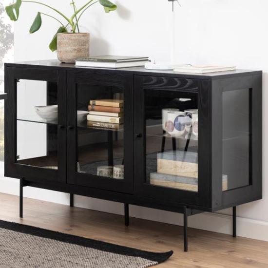 Read more about Avilo 3 glass doors wooden sideboard in ash black