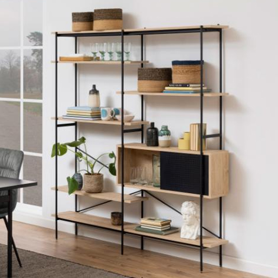 Read more about Avilo wooden 5 shelves and door bookcase in matt wild oak