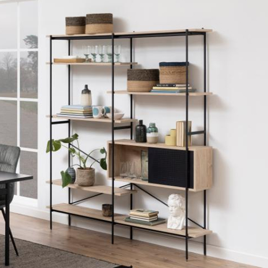 Avilo Wooden 5 Shelves And Door Bookcase In White Wash Wild Oak