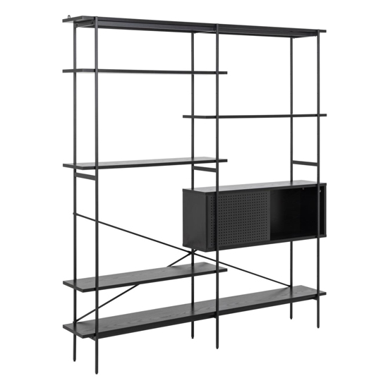 Avilo Large Wooden 5 Shelves And Door Bookcase In Ash Black