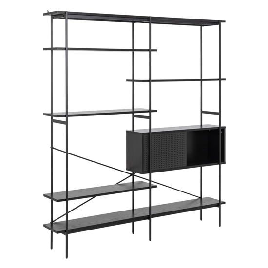 Read more about Avilo large wooden 5 shelves and door bookcase in ash black