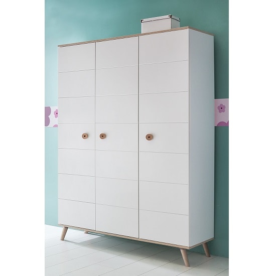 Read more about Avira 3 doors childrens wardrobe in alpine white and oak trims