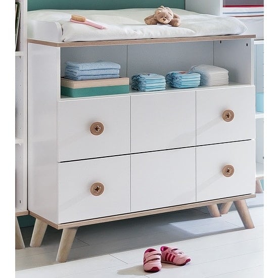 Product photograph of Avira Childrens Changer Drawers Chest In Alpine White And Oak from Furniture in Fashion