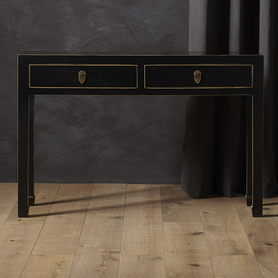 Avlion Large Wooden Console Table In Black And Gold Furniture in Fashion