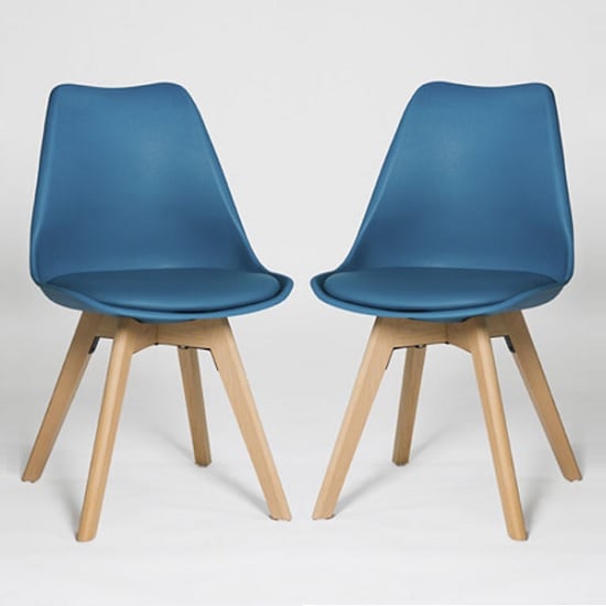 Regis Dining Chair In Blue With Wooden Legs In A Pair