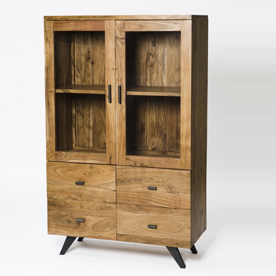 Avoca Display Cabinet In Acacia And Metal Legs With 2 ...