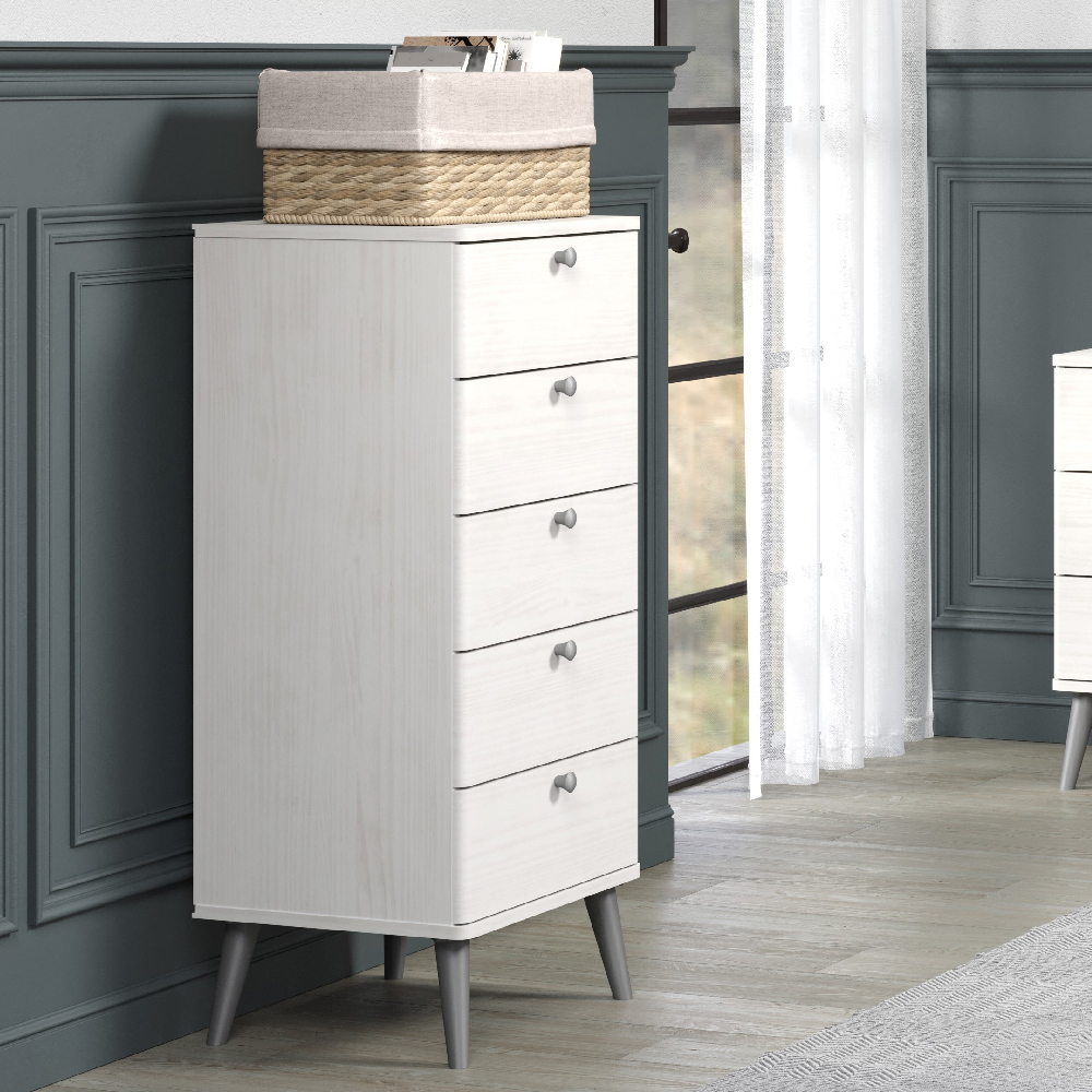 Read more about Avoch wooden narrow chest of 5 drawers in white