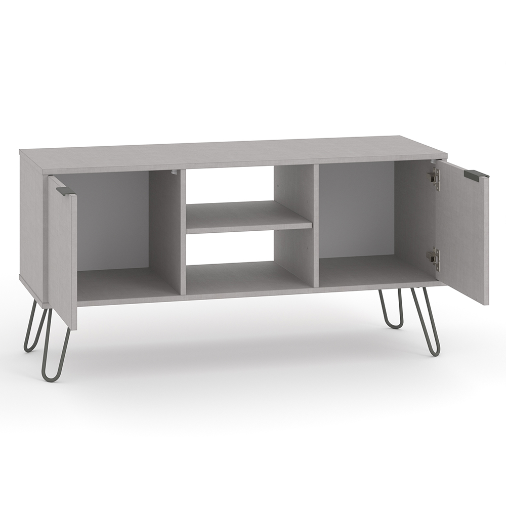 Avoch Wooden TV Stand With 2 Doors 2 Shelves In Grey