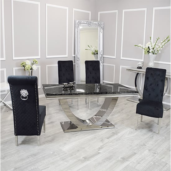 Product photograph of Avon Black Marble Dining Table With 6 Elmira Black Chairs from Furniture in Fashion