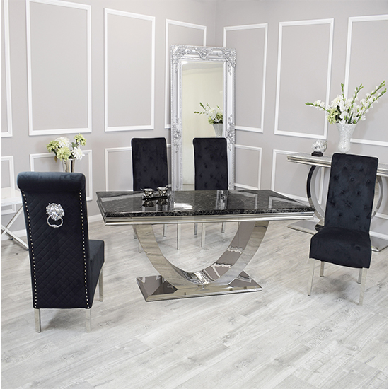 Read more about Avon black marble dining table with 6 elmira black chairs