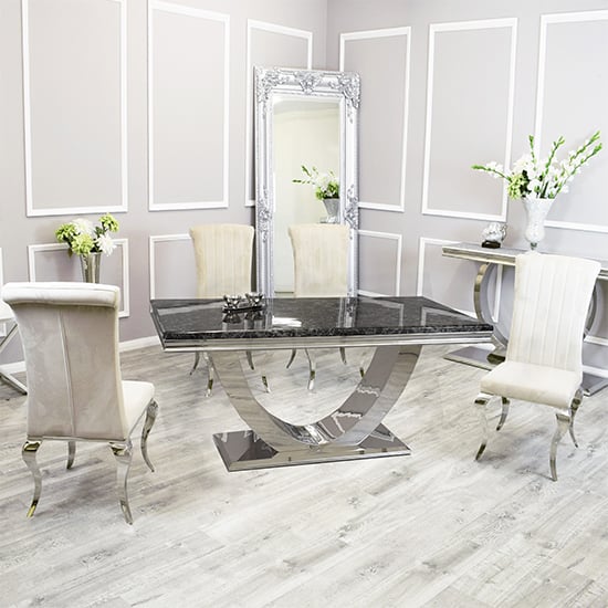 Photo of Avon black marble dining table with 6 north cream chairs