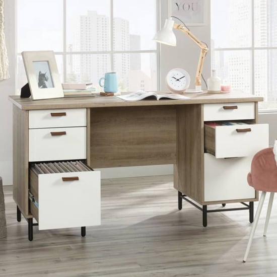 Acapulco Wooden Laptop Desk With 6 Drawers In Oak And White