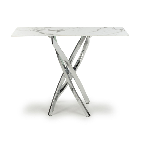 Avon Console Table In White Marble Effect With Chrome Legs