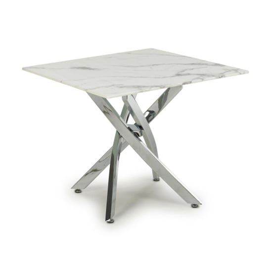 Read more about Avon end table square in white marble effect with chrome legs