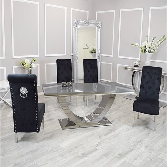 Product photograph of Avon Grey Glass Dining Table With 4 Elmira Black Chairs from Furniture in Fashion