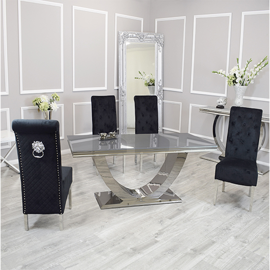 Photo of Avon grey glass dining table with 4 elmira black chairs